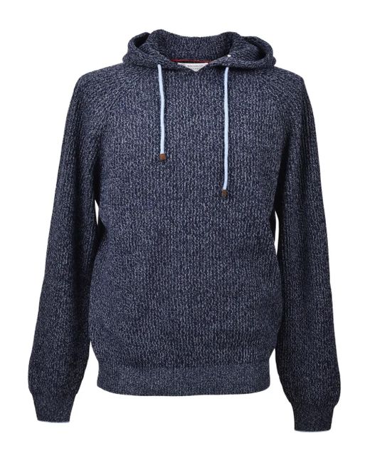 Brunello Cucinelli Blue Speckled Knit Hoodie for men