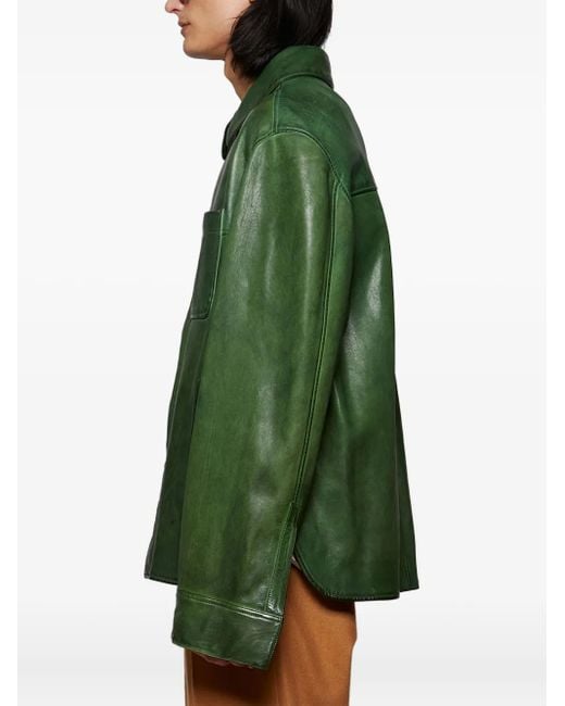 Loewe Green Smooth-Leather Shirt Jacket for men