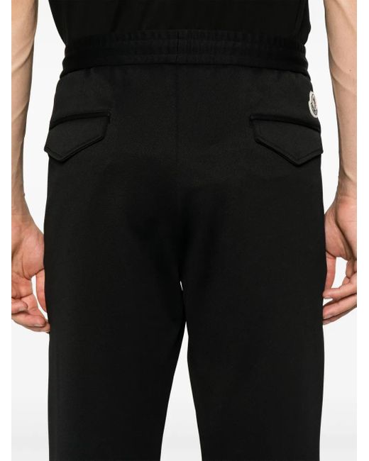 Moncler Black Logo-Patch Drawstring Tapered Trousers for men