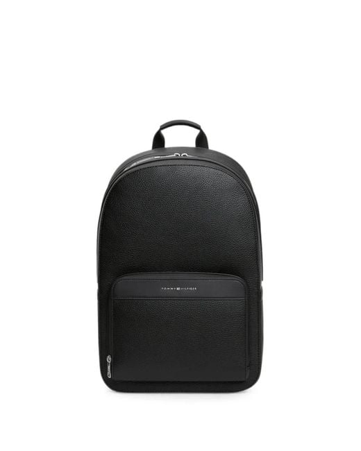 Tommy Hilfiger Black Grained-Texture Logo-Plaque Backpack for men
