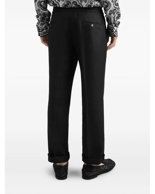 Dolce & Gabbana Black Drawstring-Waist Pleated Trousers for men