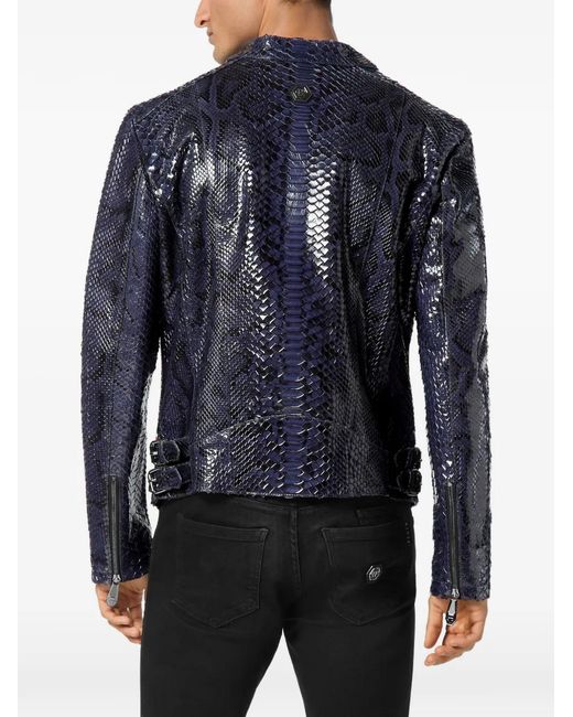 Philipp Plein Leren Jack Met Python-Effect in het Blue voor heren
