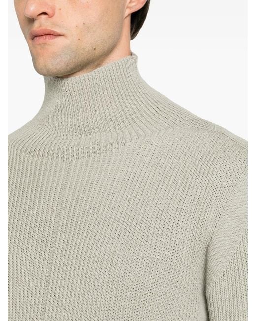Rick Owens White Ribbed High-Neck Sweater for men