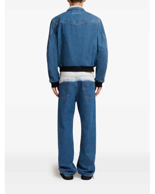 Marni Blue Denim Bomber Jacket With Degradé Collar for men