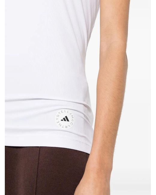 Adidas By Stella McCartney White Logo Ribbed Tank Top