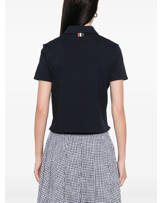 Thom Browne Black Cotton Short-Sleeve Polo Top