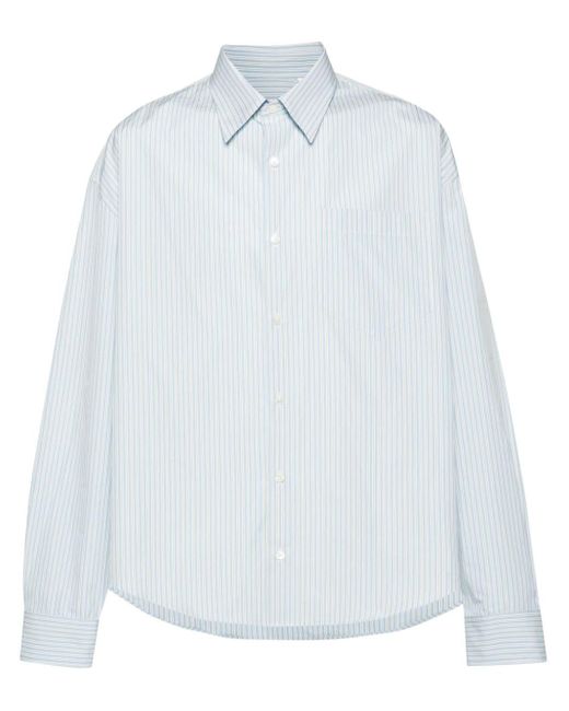 AMI Striped Cotton Shirt in het White voor heren