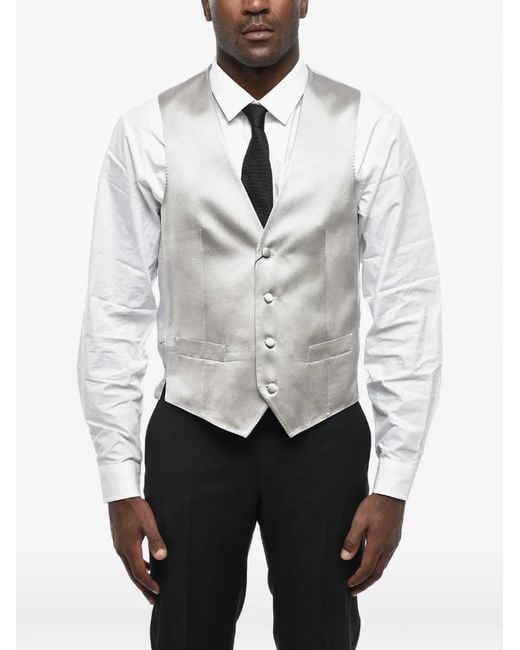 Corneliani Gray V-Neck Silk Waistcoat for men