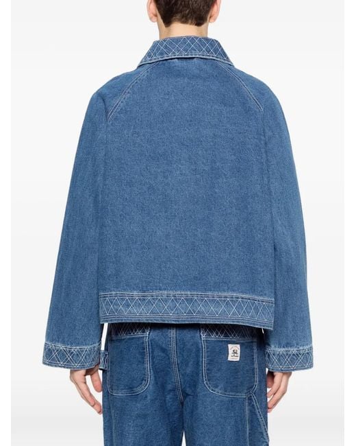 Bode Blue Embroidered Denim Jacket for men