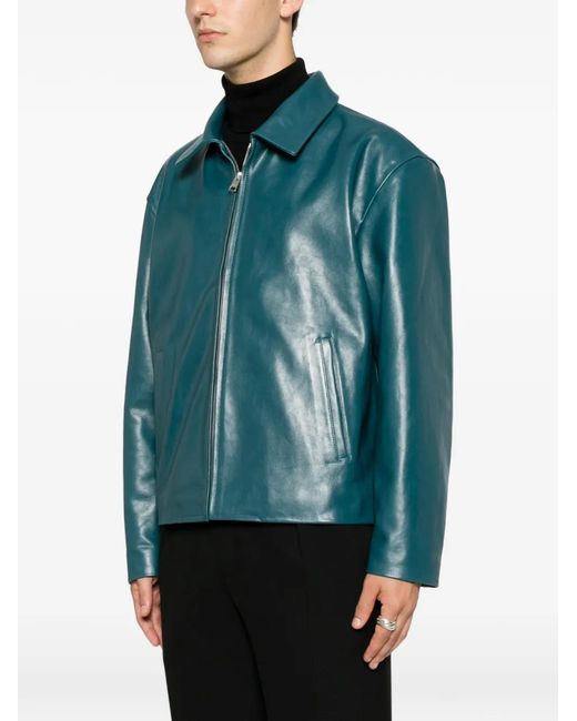 Sandro Blue Zip-Up Leather Jacket for men