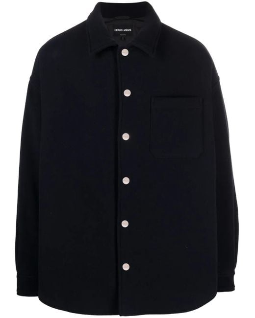 Giorgio Armani Blue Felted Virgin Wool Shirt Jacket for men