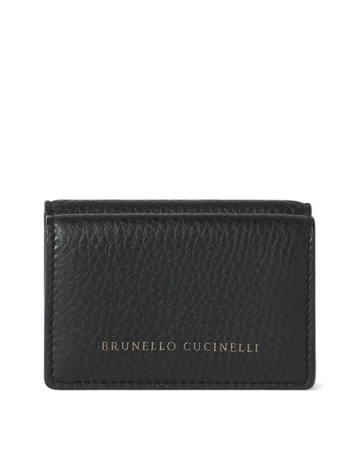 Brunello Cucinelli Black Grained Calfskin Tri-Fold Wallet
