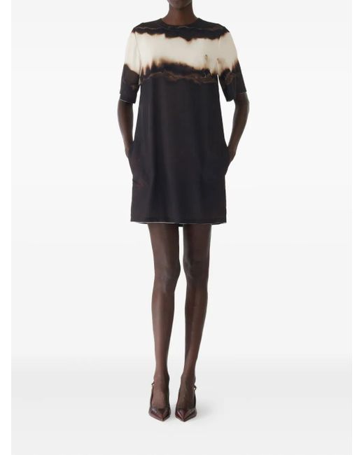 Jason Wu Black Diffused Ombre Stripe Short-Sleeve Shift Dress
