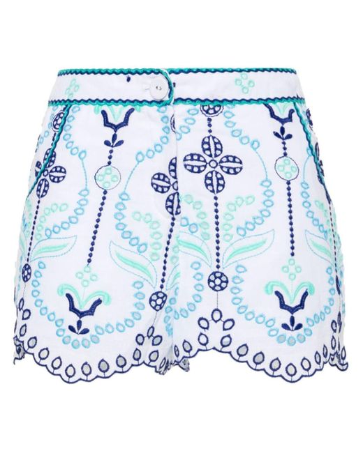 Charo Ruiz Blue Mason Floral-embroidered Shorts
