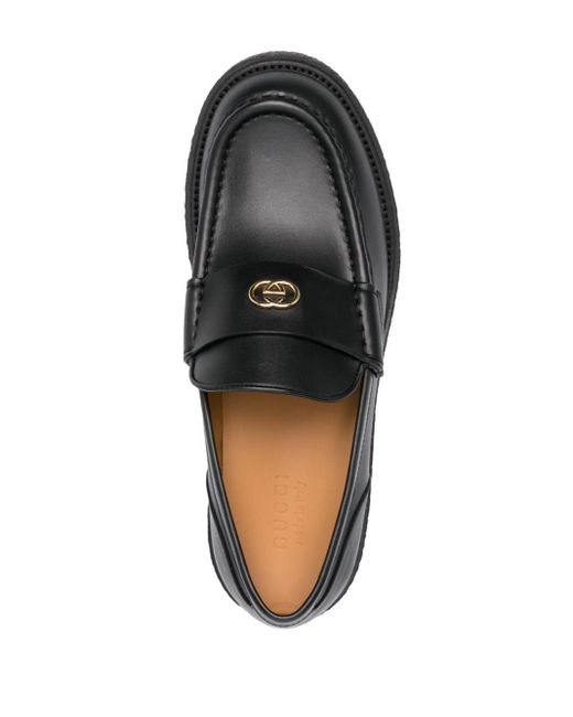 Gucci Black Menen Interlocking G-plaque Loafers for men