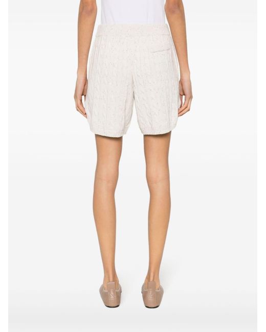 Brunello Cucinelli White Sequin-embellished Cable-knit Shorts