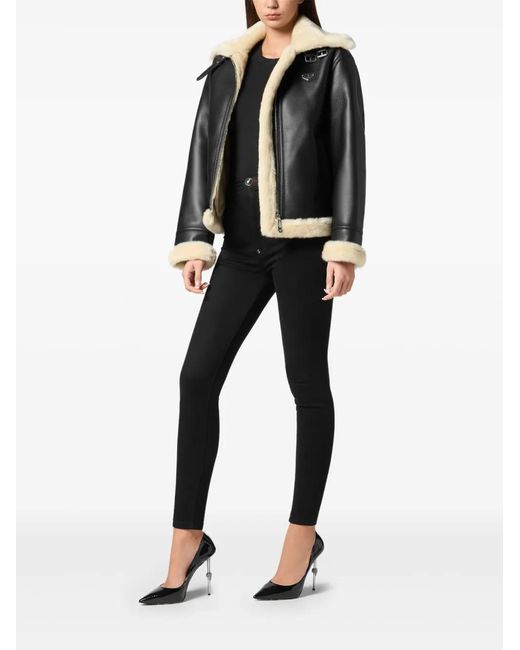 Philipp Plein Black Faux-Shearling Jacket