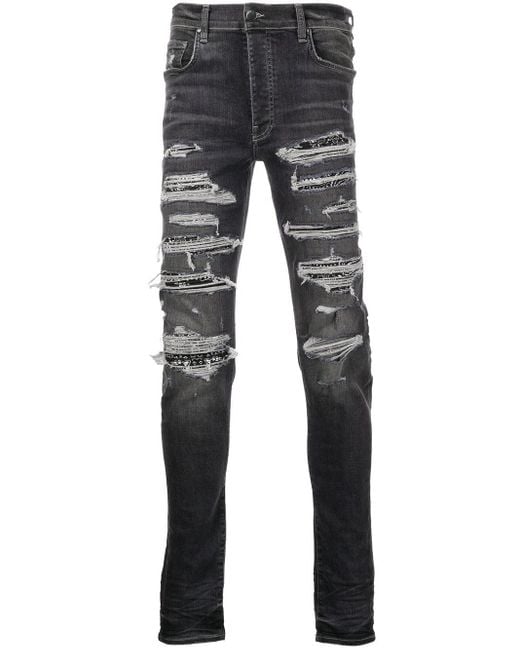 Amiri Denim Bandana Thrasher Distressed Jeans in Grey (Grey) for Men - Lyst