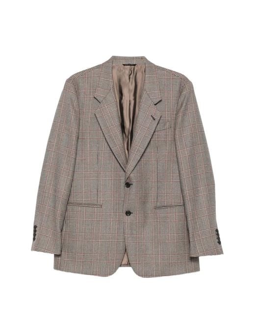 Reveres 1949 Brown Prince Of Wales Check Single-Breasted Blazer for men