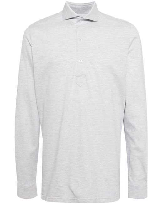N.Peal Cashmere White Marseille Long-sleeve Polo Shirt for men