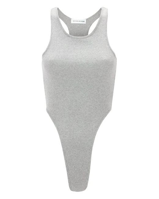Victoria Beckham Blue High Leg-Cut Bodysuit