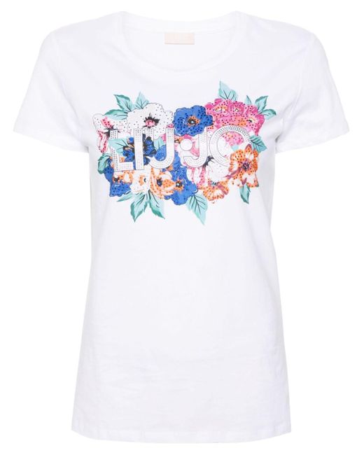 Liu Jo Floral Logo-print Cotton T-shirt in het White