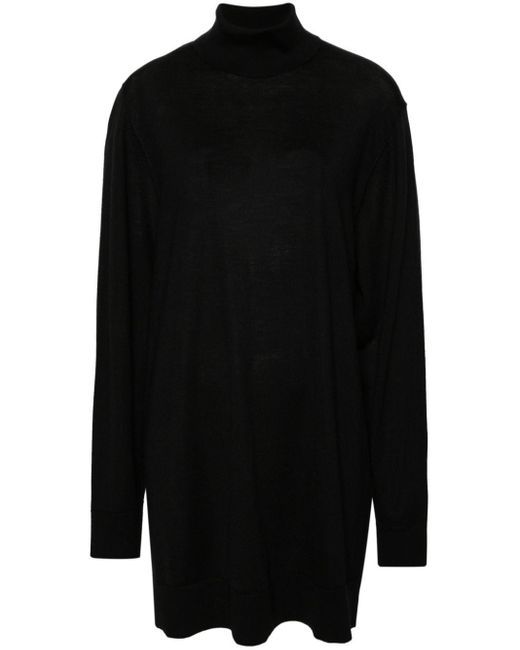 Helmut Lang Mini-jurk Van Wolblend Met Col in het Black