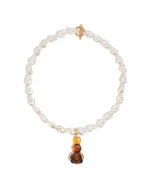 Bimba Y Lola White Stones Rabbit Pendant Necklace