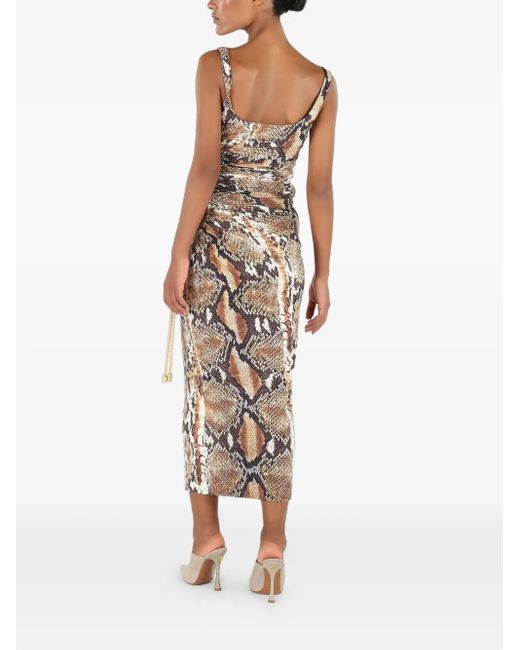 Roberto Cavalli Brown Python-Print Midi Dress