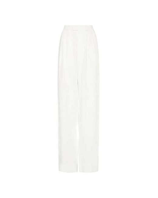 Posse White Louis Pleated Linen Trousers