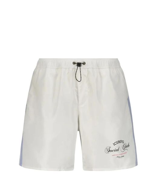 Iceberg White Logo-Print Graphic-Print Beach Shorts for men