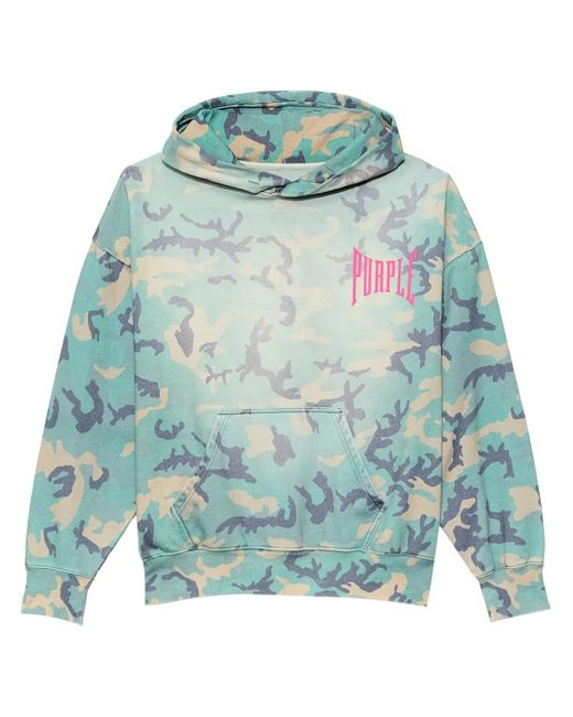 Purple Brand Blue Camouflage-Print Cotton Hoodie