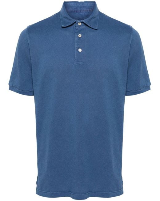 Fedeli Blue Cotton Piqué Polo Shirt for men