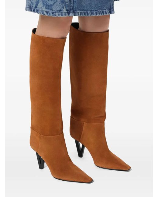 Versace Brown V2025 Suede Knee-High Boots