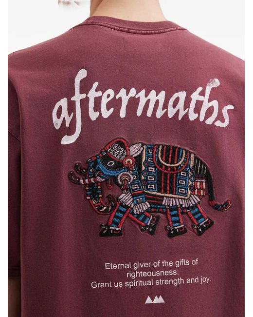 AFTERMATHS Purple Elephant-Embroidered T-Shirt for men