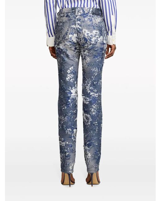 Ralph Lauren Blue 160 Distressed Floral-Jacquard Jeans