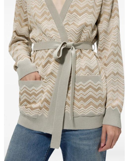 Missoni White Zig Zag Viscose And Wool Cardigan With Belt