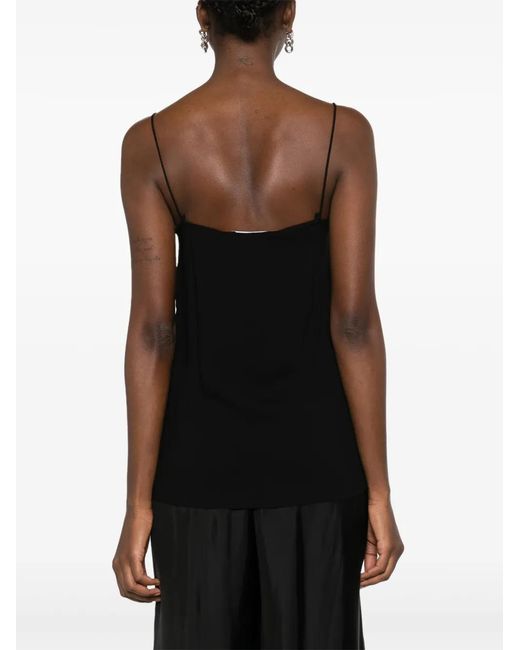 Fabiana Filippi Black Beaded-Trim Crepe Tank Top