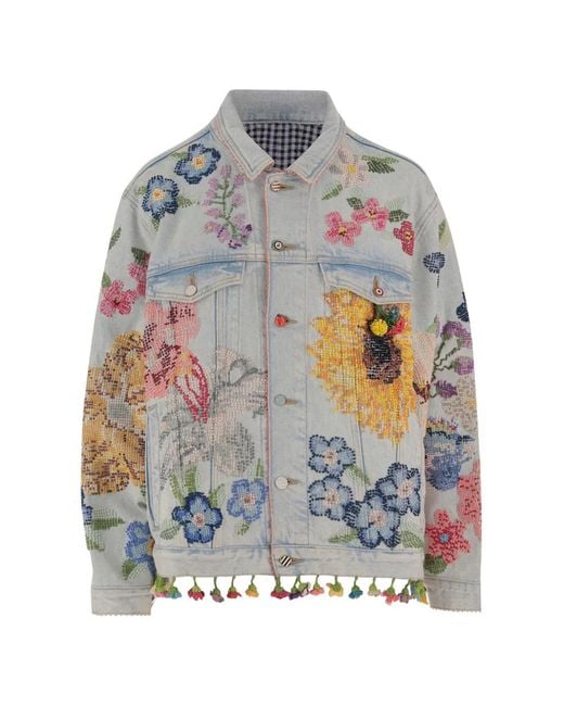 Péro Gray Floral-Embroidered Denim Jacket