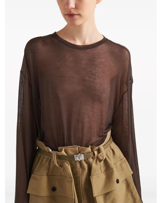 Prada Brown Semi-Sheer Chambray T-Shirt