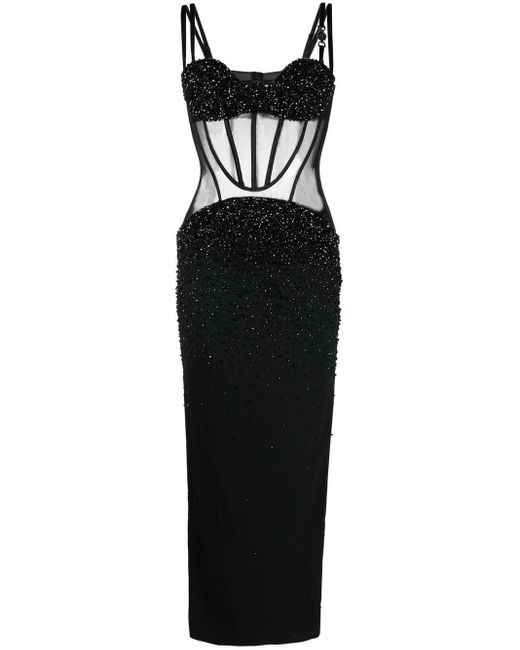 Versace Black Faux-pearl Embellishment Long Dress
