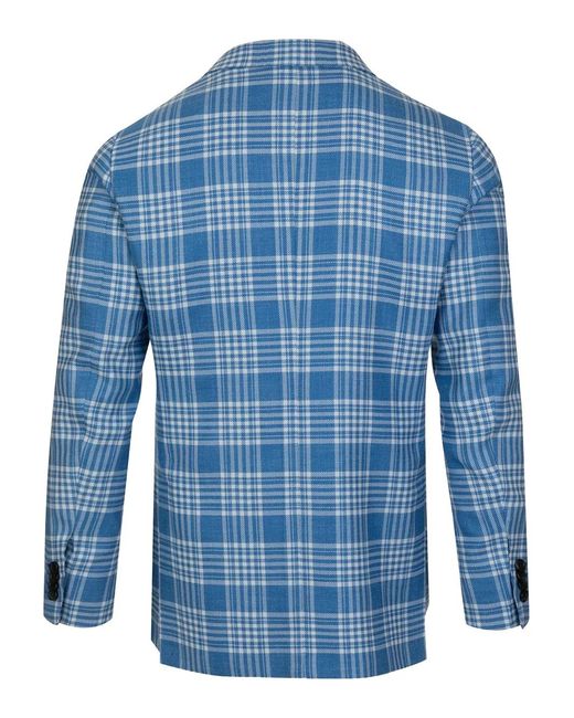 Kiton Blue Check-Pattern Pockets Blazer for men