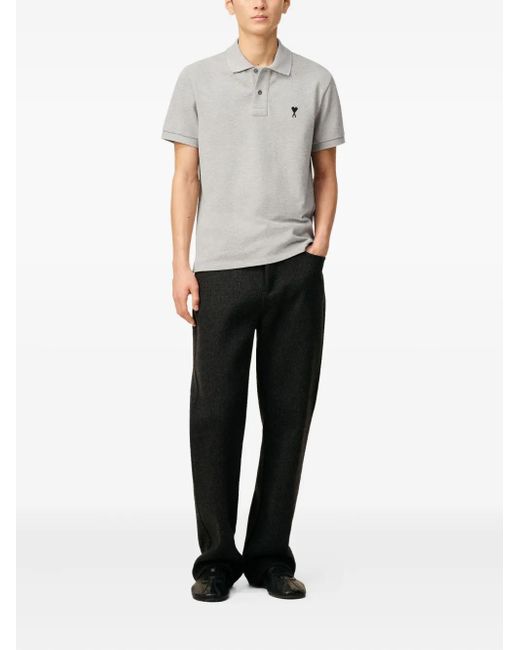 AMI Gray De Coeur Cotton Polo Shirt for men