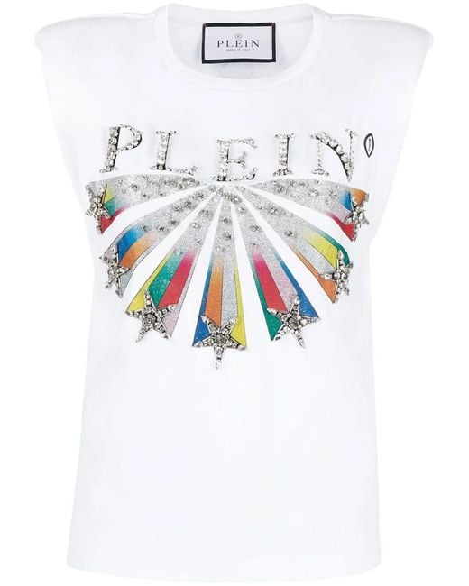 Philipp Plein White Embellished Logo-Print T-Shirt