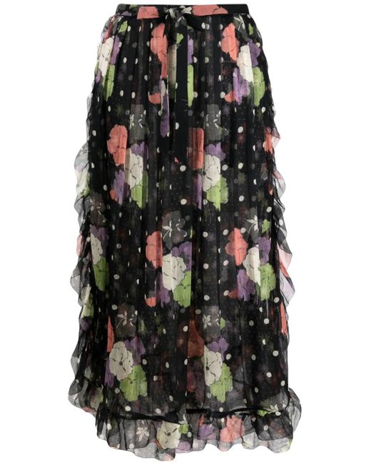 Falda Midi Con Estampado Floral Etro de color Black