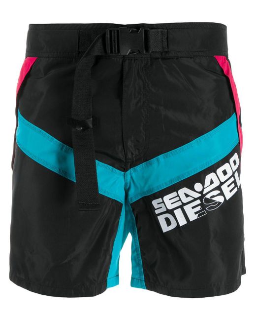 DIESEL Black X Sea-doo Buckled Swimming Shorts for men