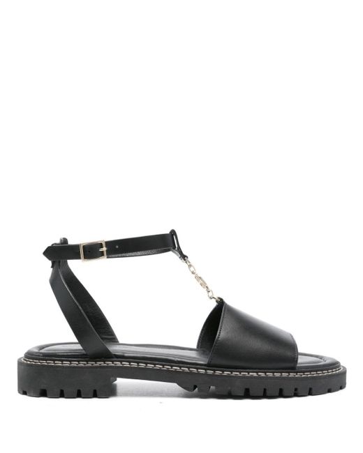 Claudie Pierlot Black T-bar Strap Leather Sandals