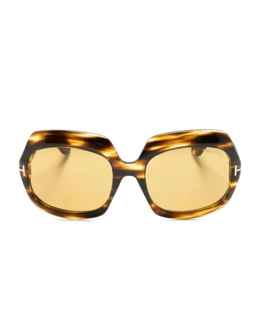 Tom Ford Natural Tortoiseshell-Effect Oversize-Frame Sunglasses