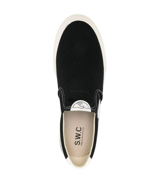 Stepney Workers Club Black Contrast-Stitch Slip-On Sneakers for men