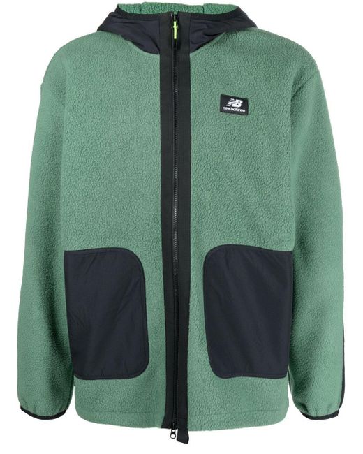 New Balance Panelled Fleece Hooded Jacket in Green for Men Lyst